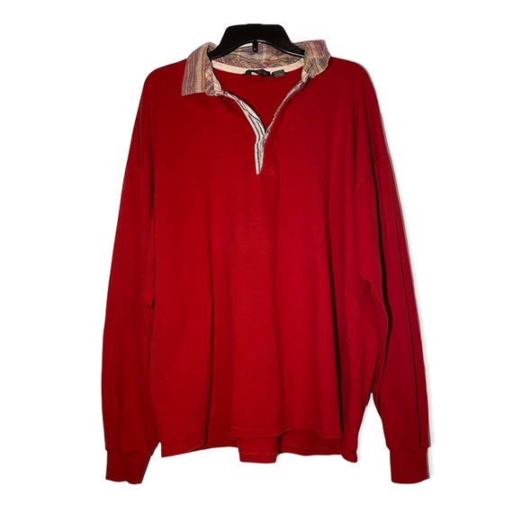 J. Crew Other - Vintage J. Crew Men's Quilted Collar Polo Long Sleeve Red XL